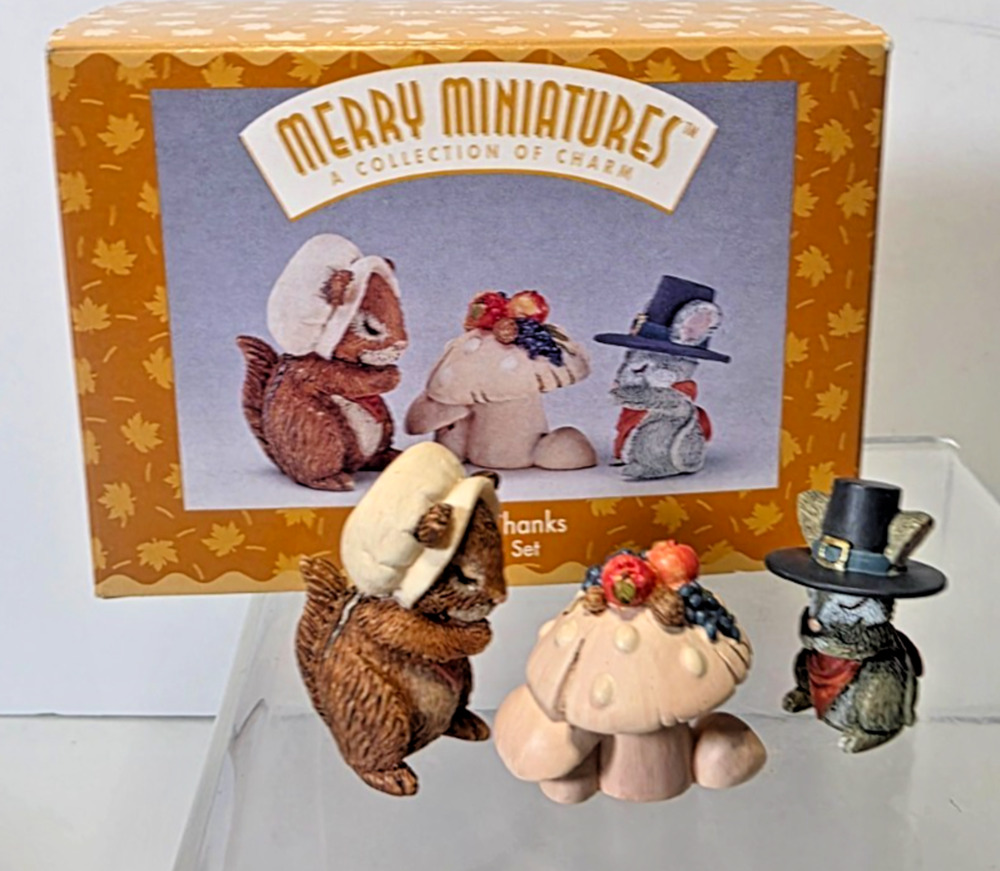 Hallmark Merry Miniatures Thanksgiving Giving Thanks 3-piece Set In Box 1996